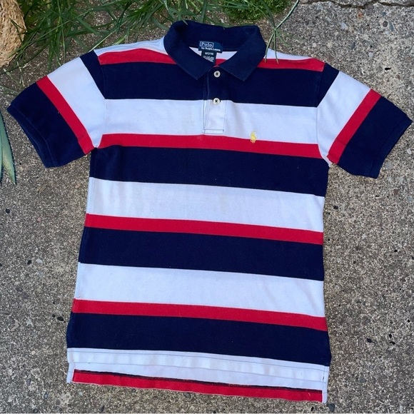 Vintage 90s Polo Ralph Lauren Striped Polo Shirt - Picture 1 of 6